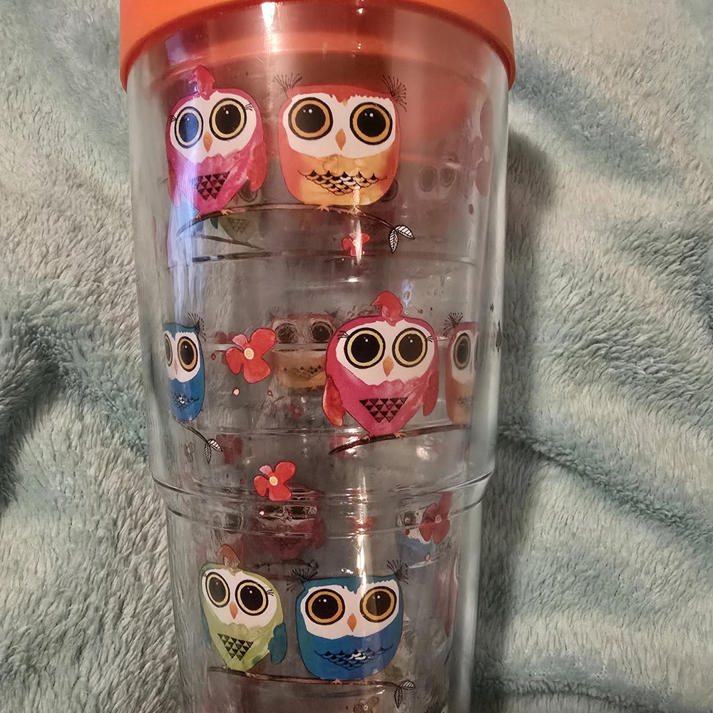Owl Design Tumbler with Orange Lid